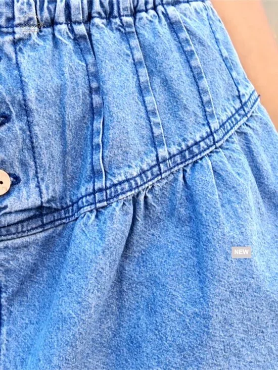 High Waisted Denim Pleated Mini Skirt with Built-in Shorts Summer A-Line - Picture 6 of 6